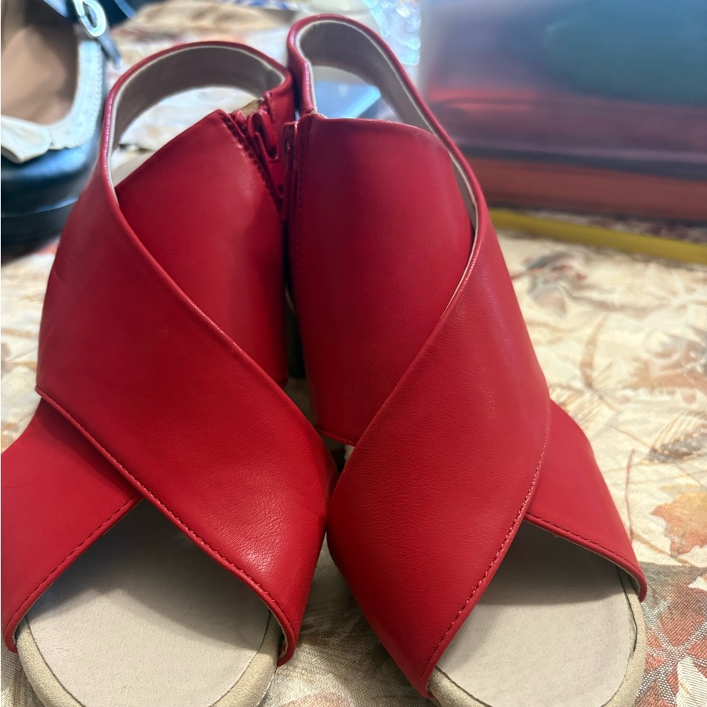 Red Crisscross Slingback Sandals for Women